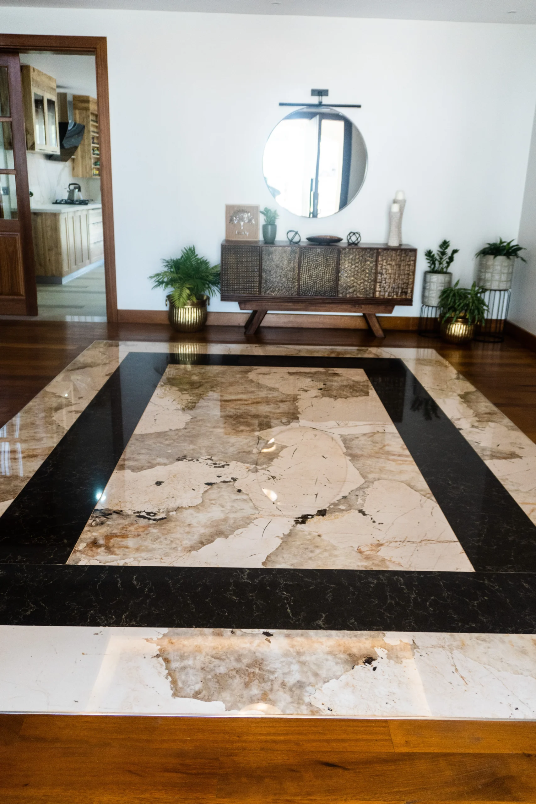 Custom Entrance Flooring, Dekton Khalo Framed in Caesarstone Empira Black, Kenya photo 6