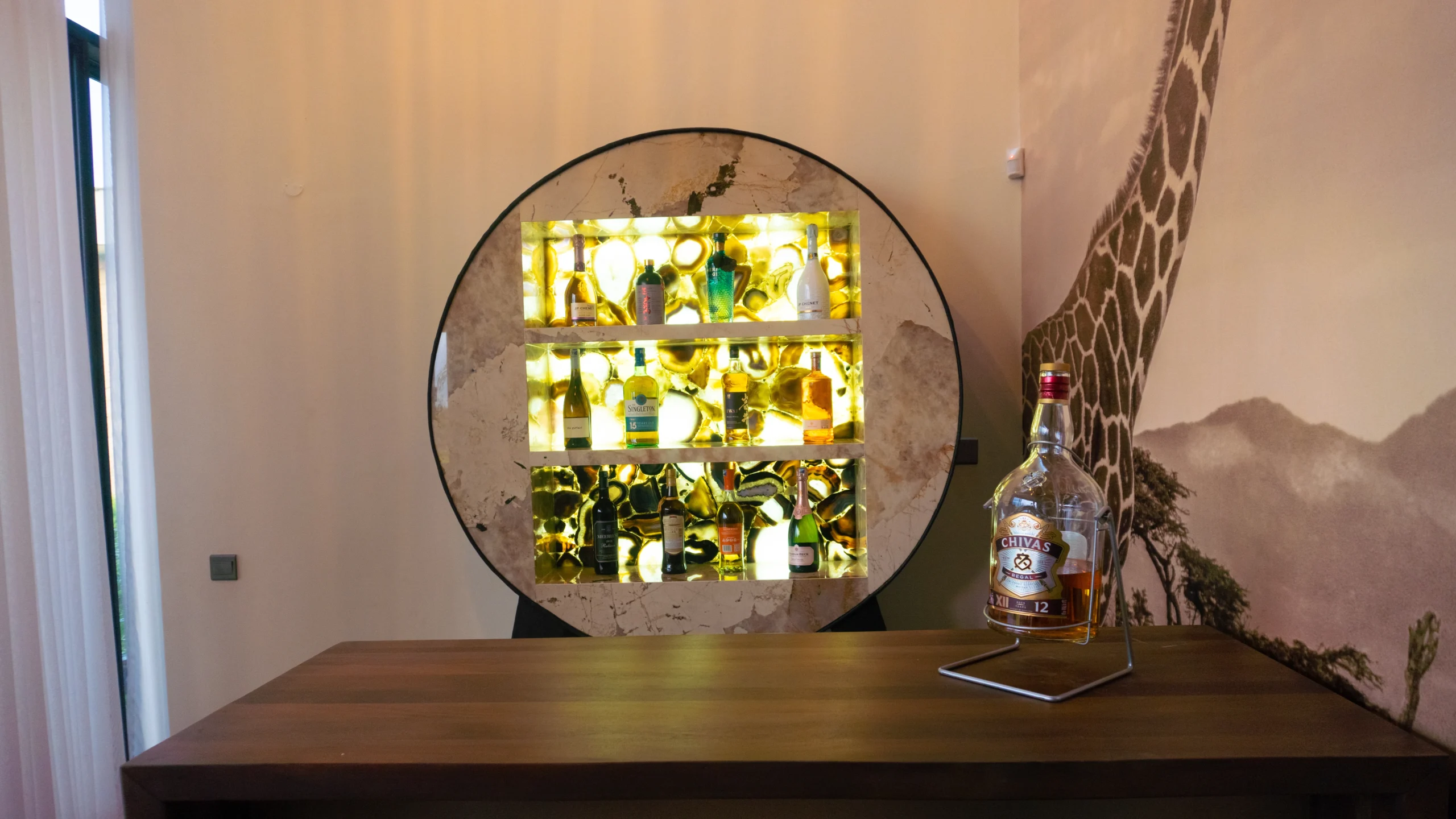 Custom Backlit Stone Shelving Unit, Caesarstone Brown Agate & Dekton Khalo, Zanzibar photo 4