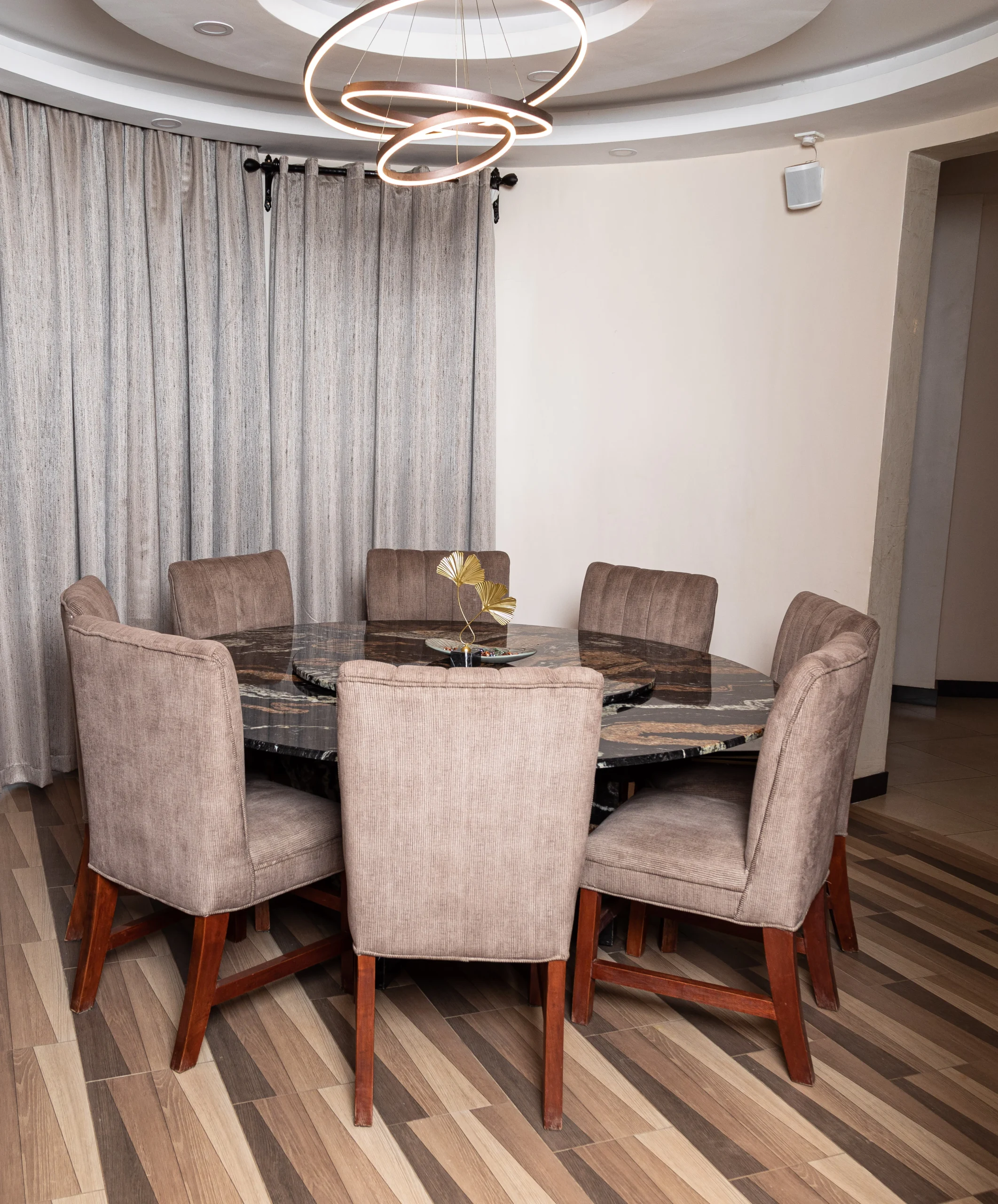 Custom Stone Dining Table & Kitchen Island, Caesarstone Brown Agate & Sensa Orinoco, Kenya photo 2