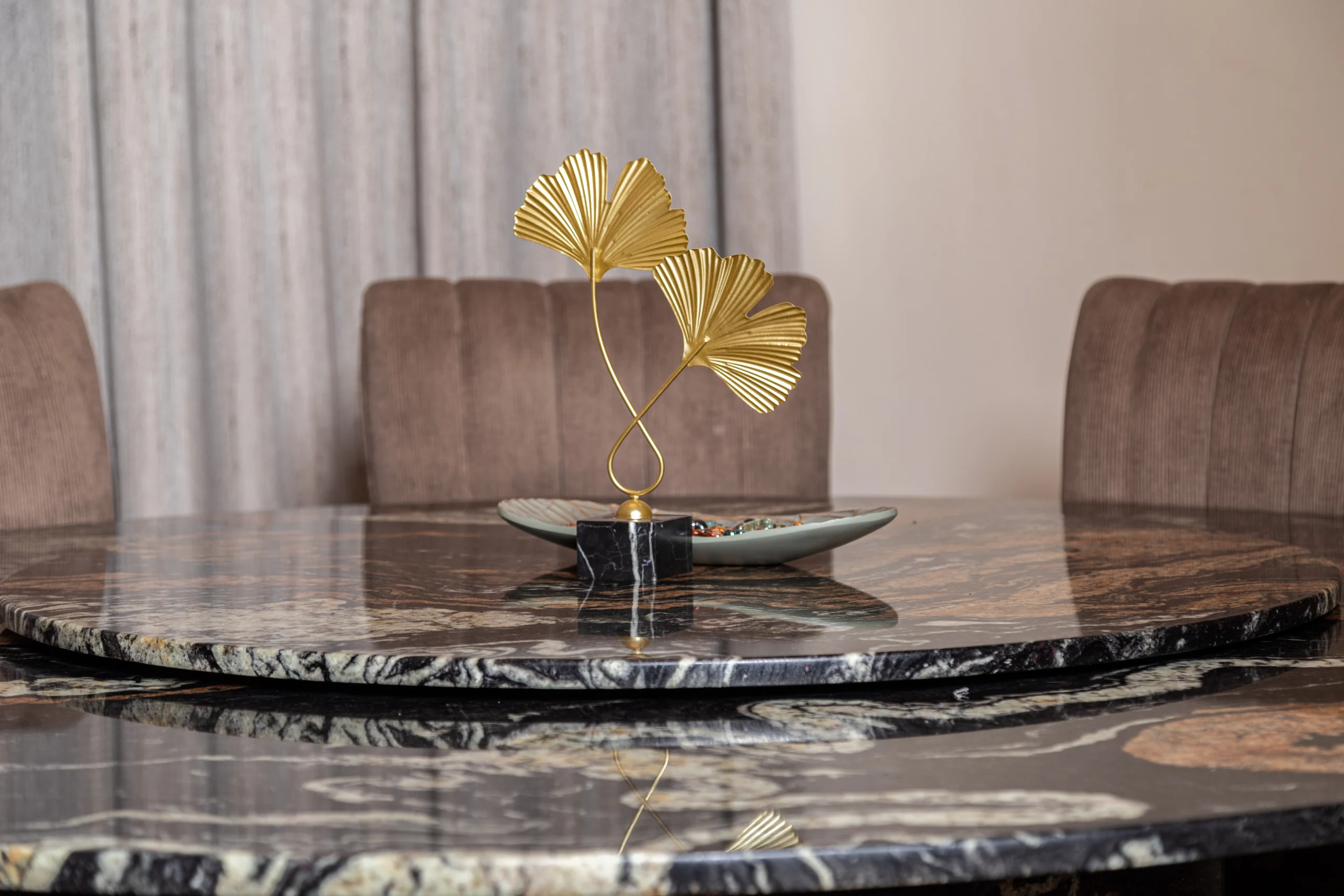 Custom Stone Dining Table & Kitchen Island, Caesarstone Brown Agate & Sensa Orinoco, Kenya photo 5