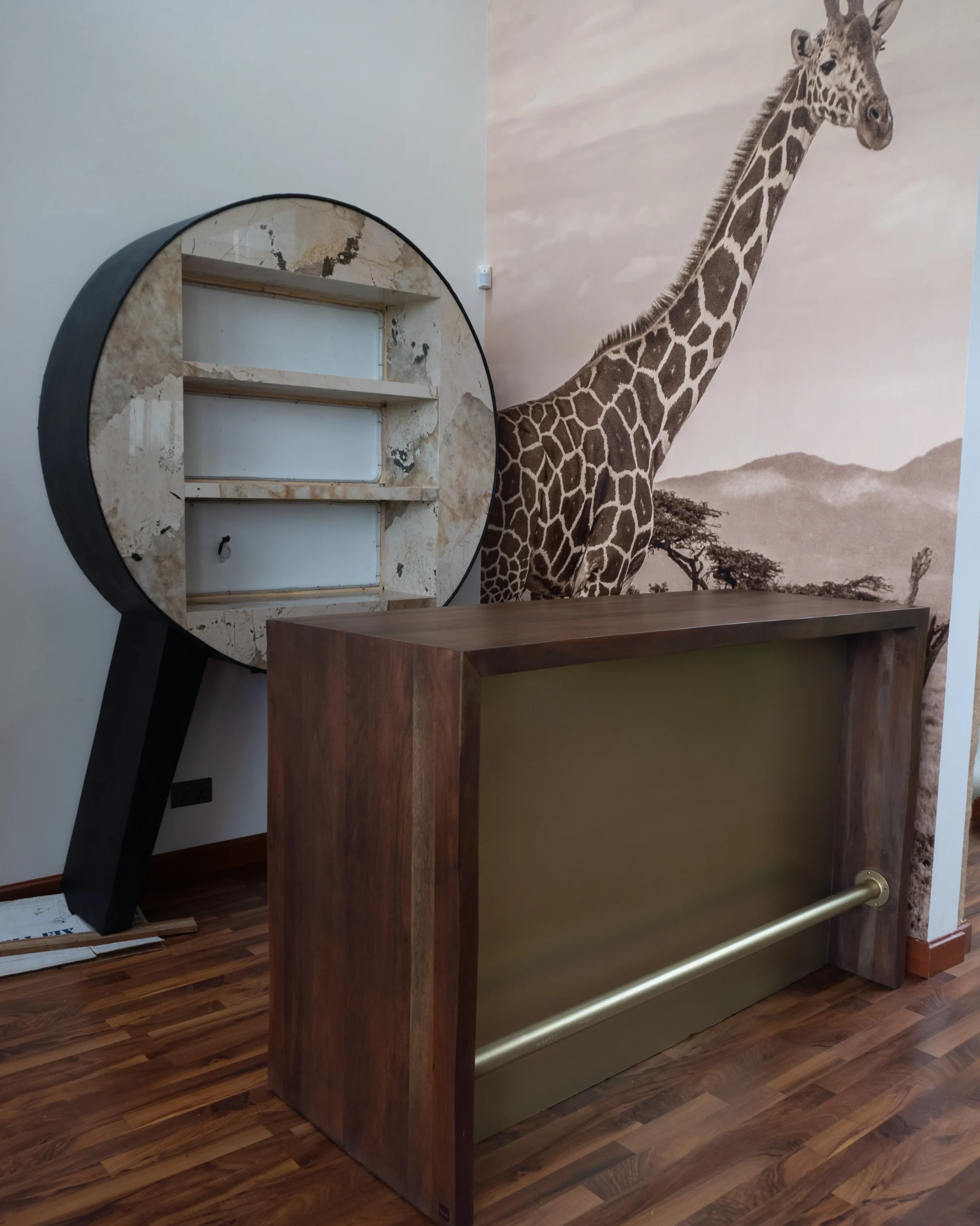 Custom Backlit Stone Shelving Unit, Caesarstone Brown Agate & Dekton Khalo, Zanzibar